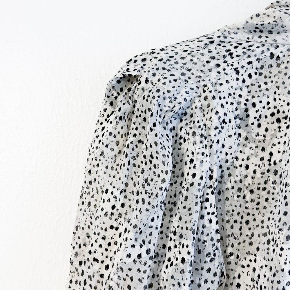 REBECCA TAYLOR Silk Tie Neck Snow Leopard Print Long Sleeve Blouse SZ12 - Picture 5 of 13